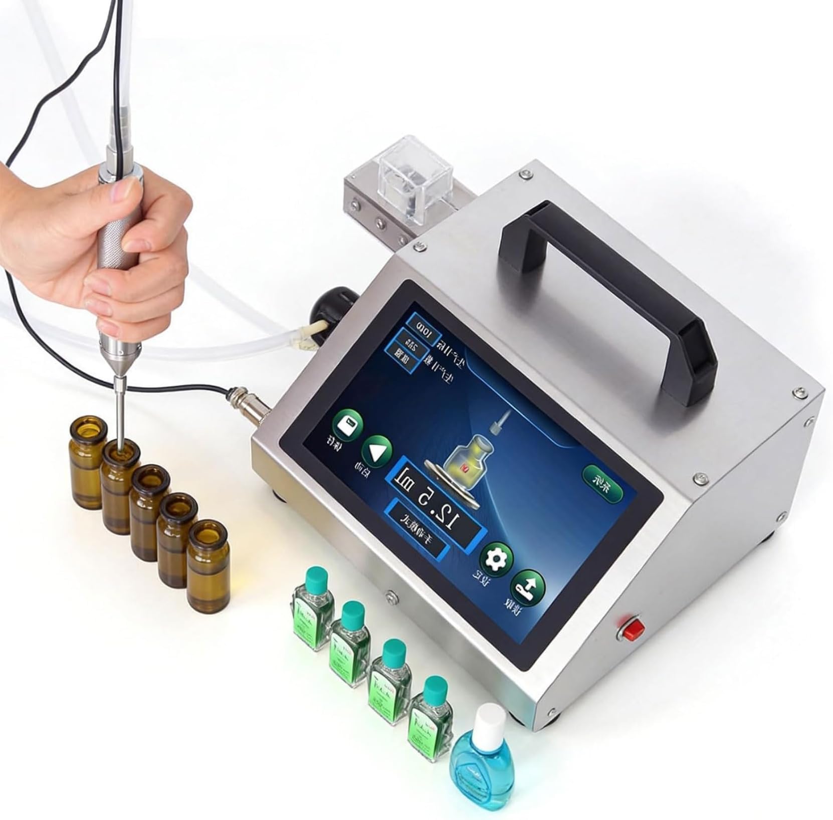 Macchina Automatica per riempire Bottiglie per Oli Essenziali, profumi, Miele - Touch Panel, Progettazione in Acciaio Inossidabile per aziende domestiche e Piccoli produttori ~/