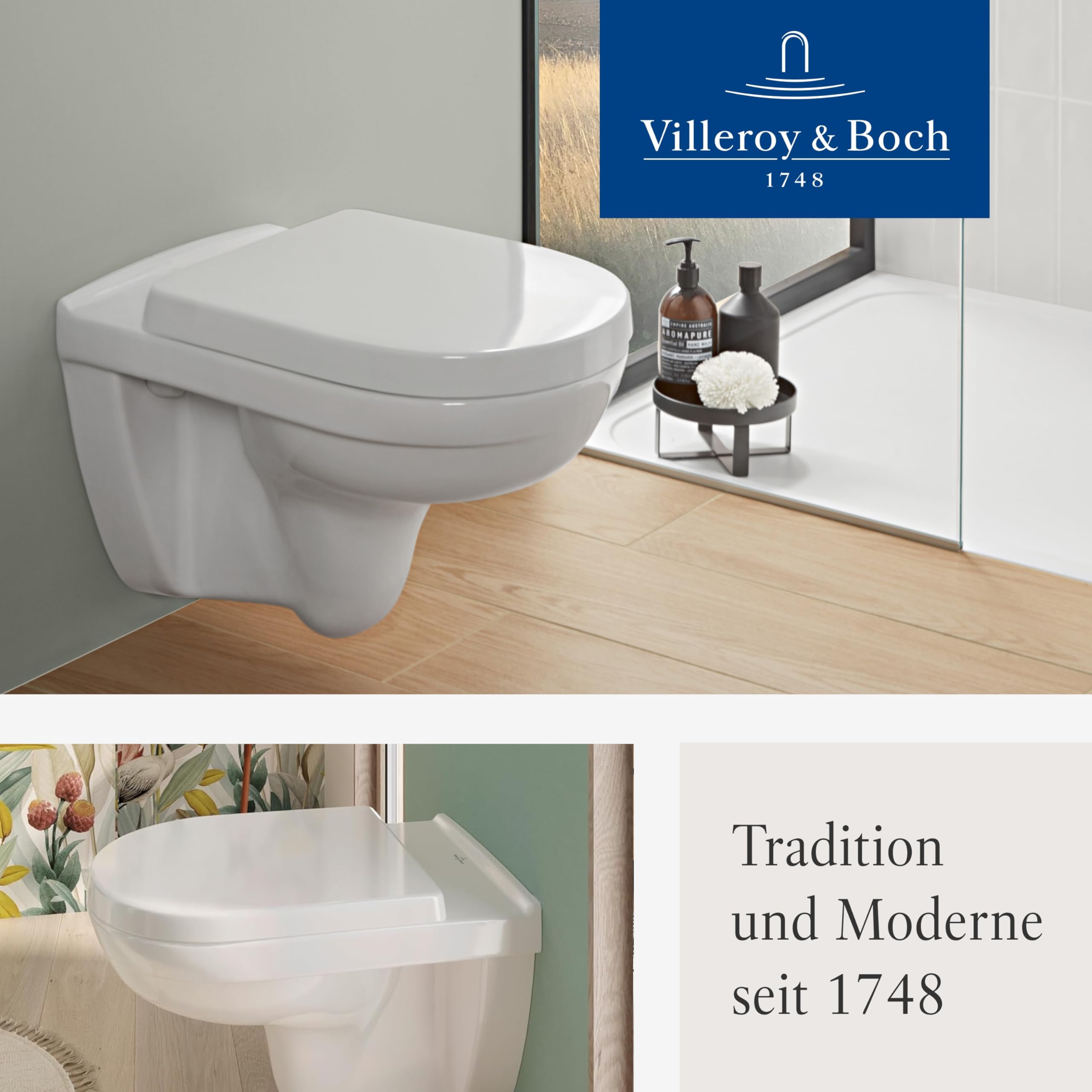 Villeroy & Boch O.novo WC-Sitz - Toilettendeckel mit Absenkautomatik - Abnehmbarer, bruchsicherer Toilettensitz aus Duroplast - Original Ersatzteil - Klodeckel in D-Form - Weiß Alpin, glänzend