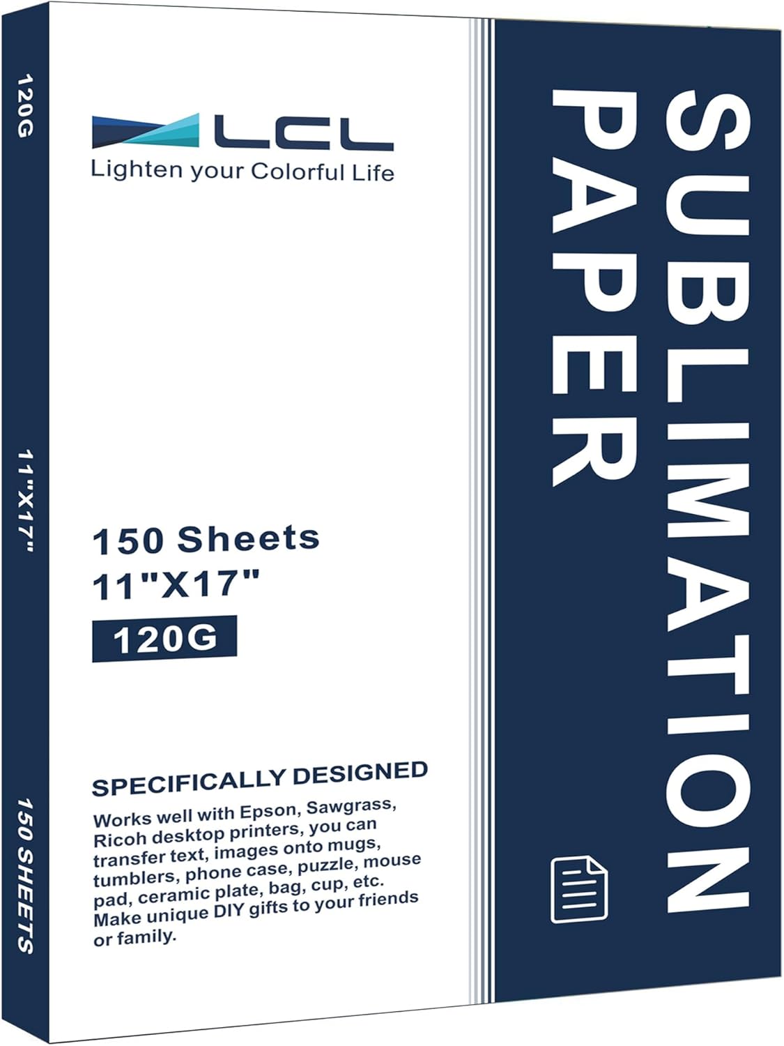 LCL Sublimation Paper Heat Transfer 150 Sheets 11x17 Inches Tabloid Size Compatible with Inkjet Printer 120gsm