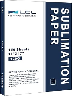 LCL Sublimation Paper Heat Transfer 150 Sheets 11x17 Inches Tabloid Size Compatible with Inkjet Printer 120gsm