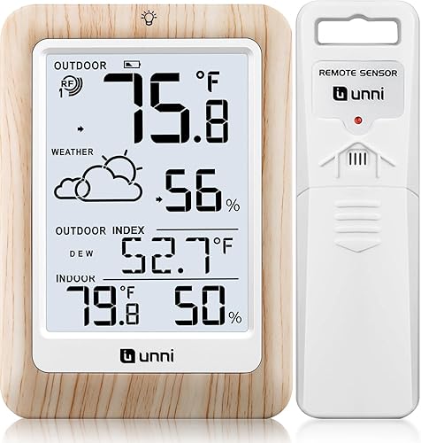 Miniatura 13 de Termómetro higrómetro para interiores y exteriores, estación meteorológica inalámbrica, monitor de temperatura y humedad alimentada por batería