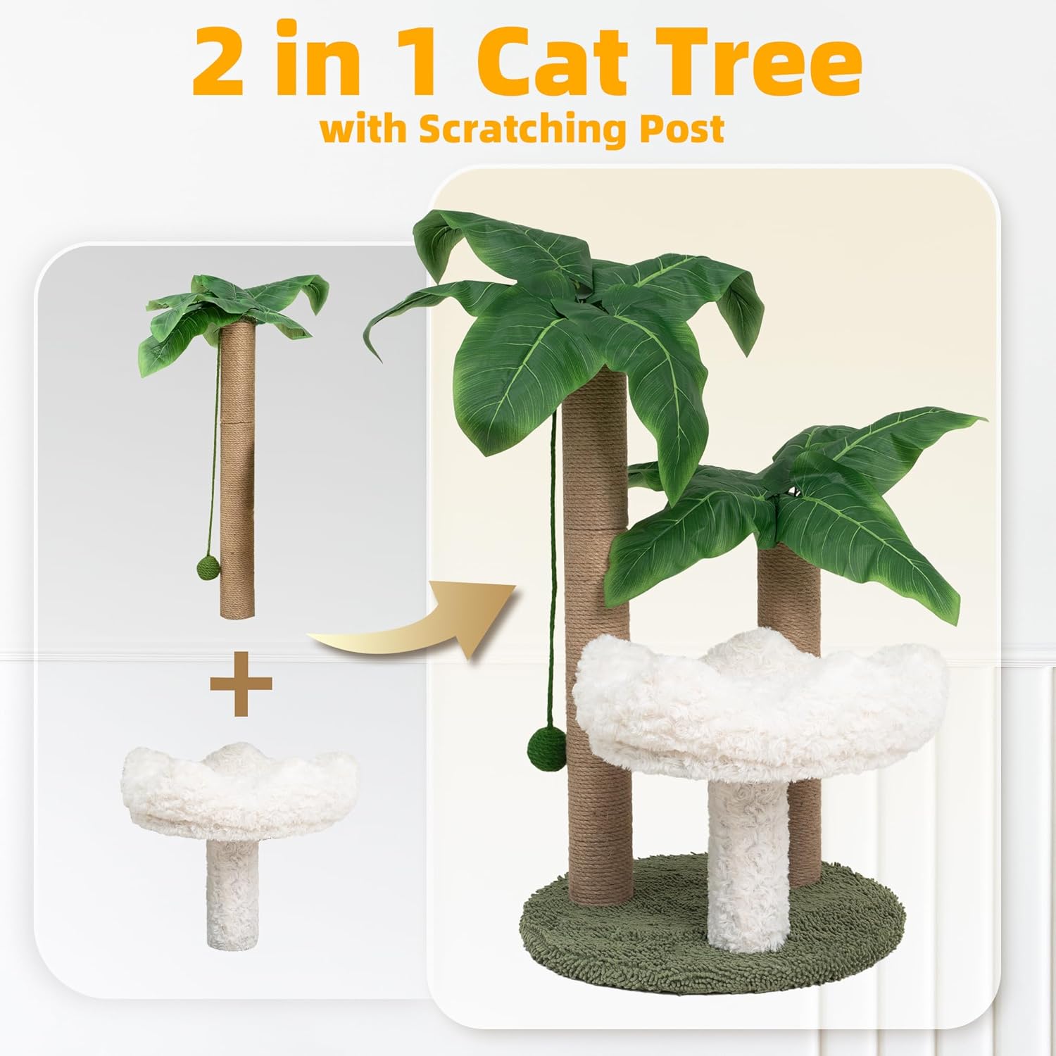 review Cat Scratching Post Palm Tree with Bed Cloud Cute Cat Tree for Indoor Large Cats 3 Scratching Poles Sisal Hanging Balls for Cat Perch Cat Scratcher for Kitten and Adult Cats Tower Climber
