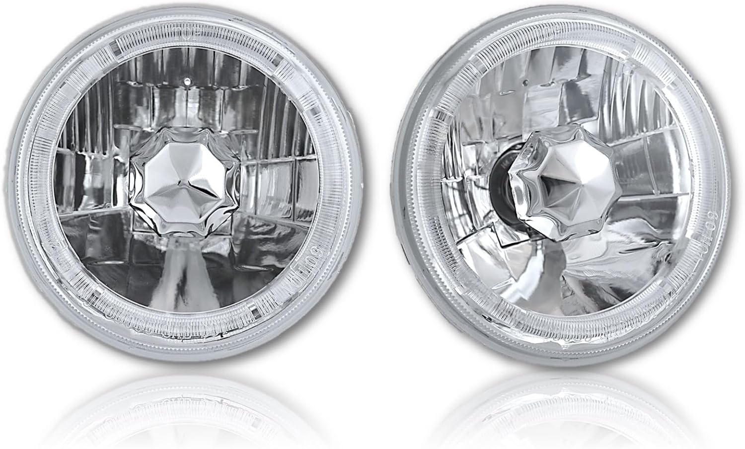 Octane Lighting 5-3/4" Amber Led Halo Halogen Light Bulb Headlight Angel Eye Crystal Clear Set