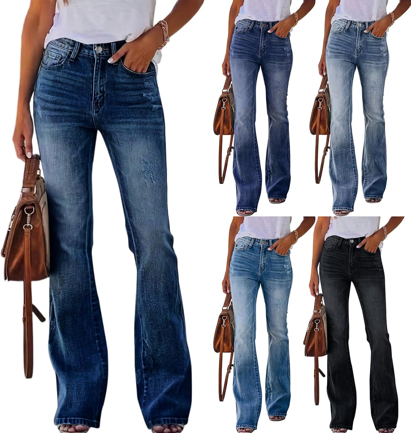 Boot Cut Jeans for Woman Stretchy Vintage Flare Jeans Wide Leg Bell Bottoms Fall Casual Denim Pants with Pockets
