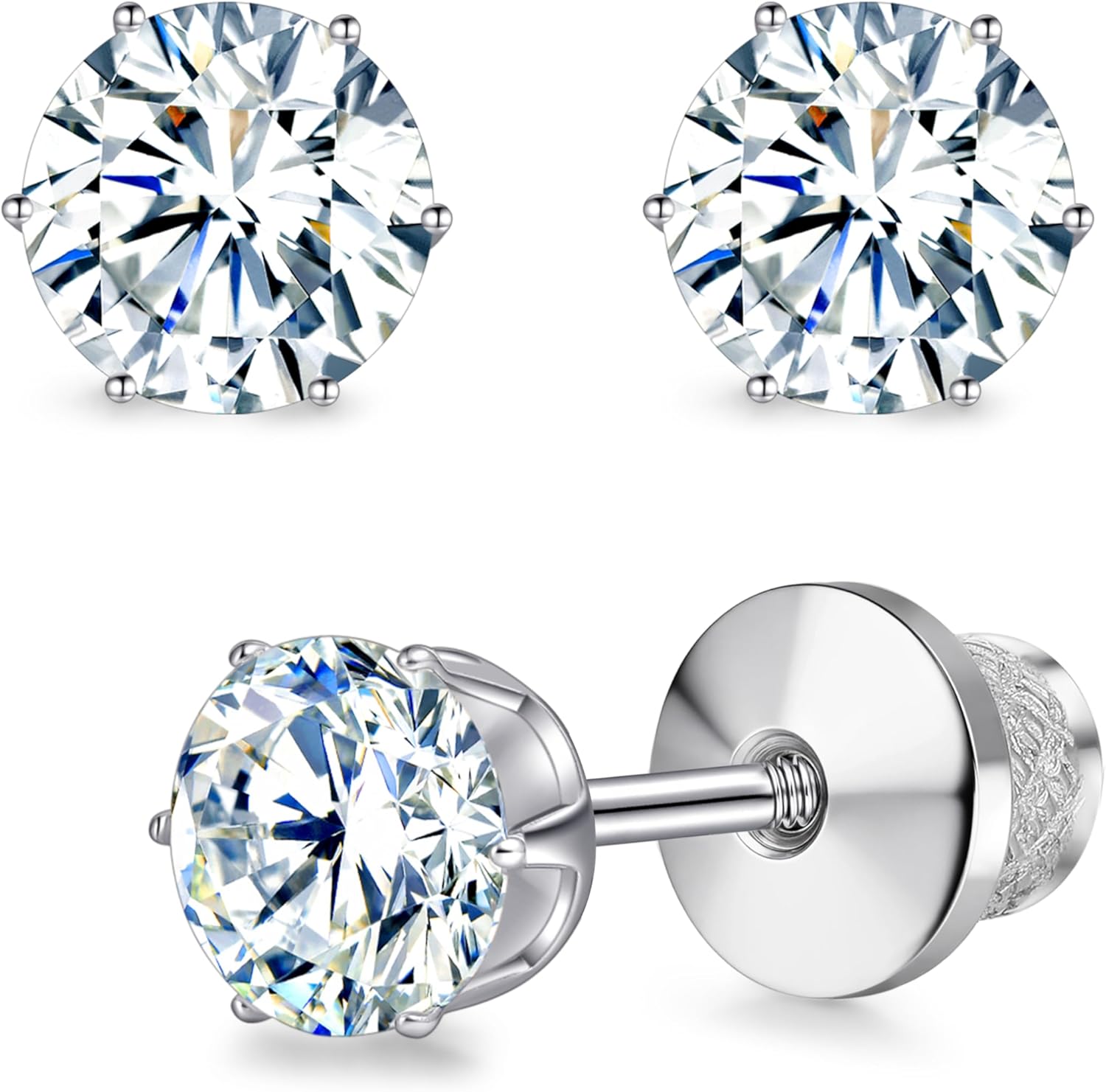 Limerencia Moissanite Stud Earrings G23 Titanium Hypoallergenic Screw Back Moissanite Earrings D Color VVS1 Clarity Jewelry Gifts for Women Men 0.2CT-1.6CT