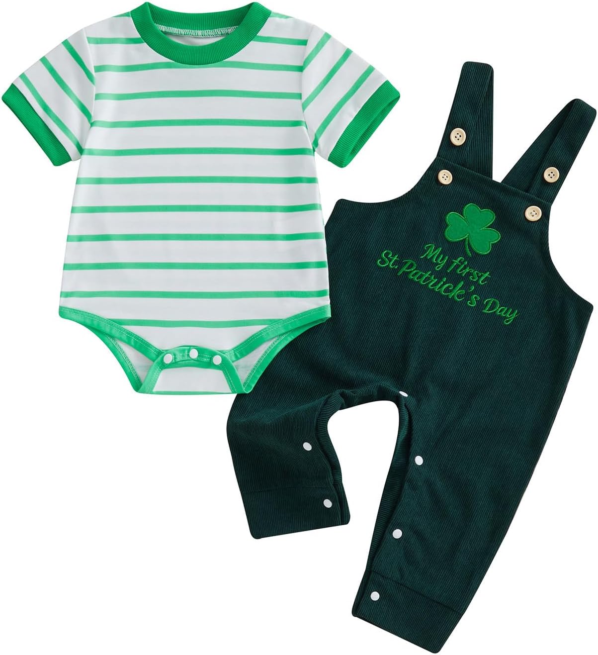 Newborn St Patricks Day Baby Boy Outfit Short Sleeve Romper Clover Embroidery Overalls Set Fall Baby Boy Clothes