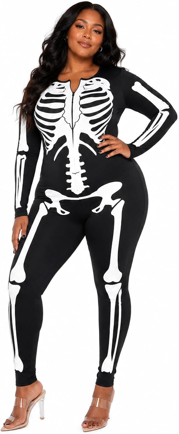 Tipsy Elves Sexy Halloween Skeleton Bodysuit for Women - One Piece Costume