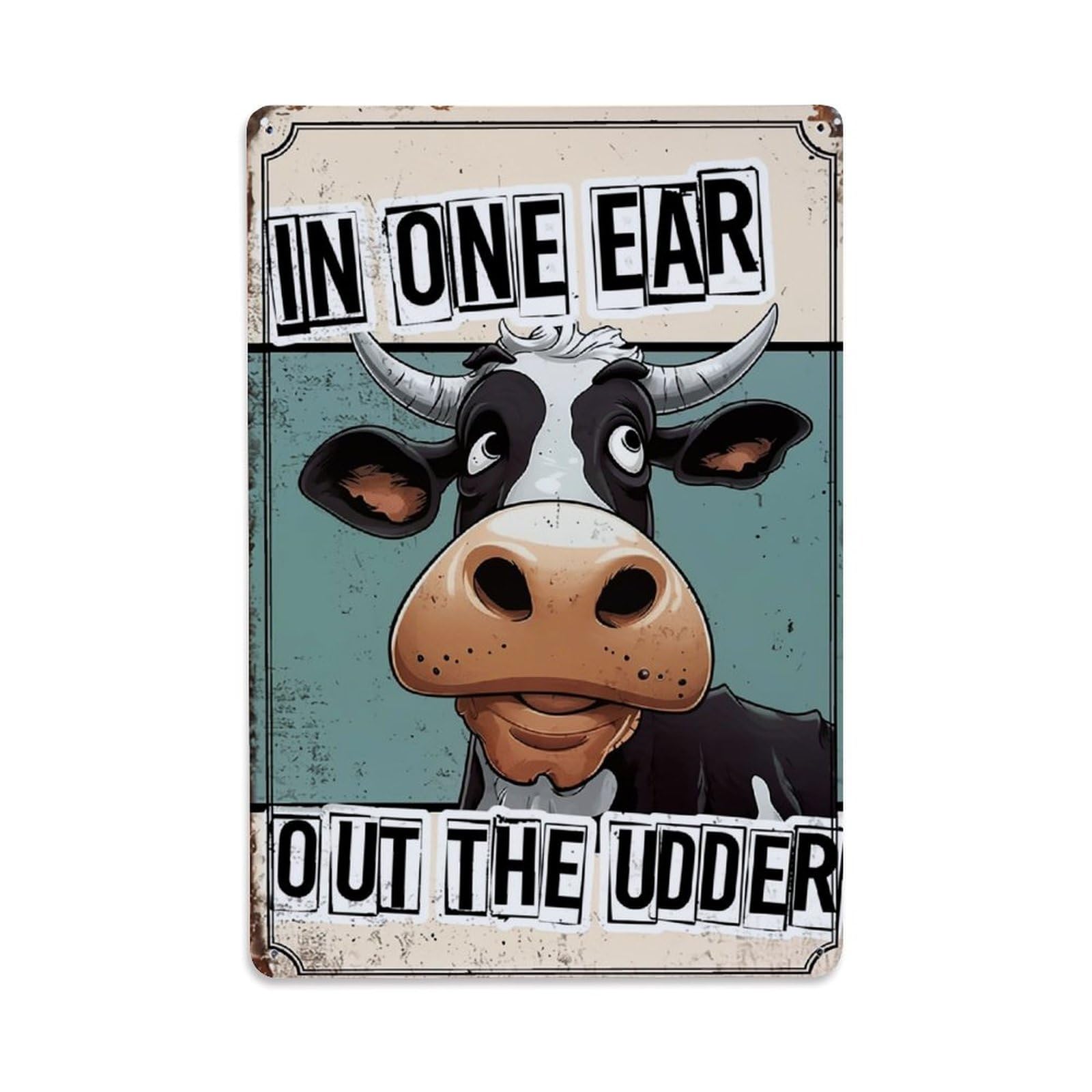 Jdfenggu Vintage Cow Face With Horns And Udder Retro Metal Tin Sign, Decor Art Poster For Bar, Home, Man Cave, Kitchen, Laundry Room Gift 8X12inch