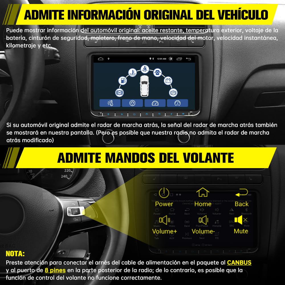 Hexinex【2+64G】Radio de Coche Android con Pantalla Táctil para VW, Autoradio de 9'' con CarPlay/Android Auto/Mirror Link,Compatible con WiFi/GPS/Bluetooth/RDS/USB/FM/Mandos del Volante y Cámara Trasera
