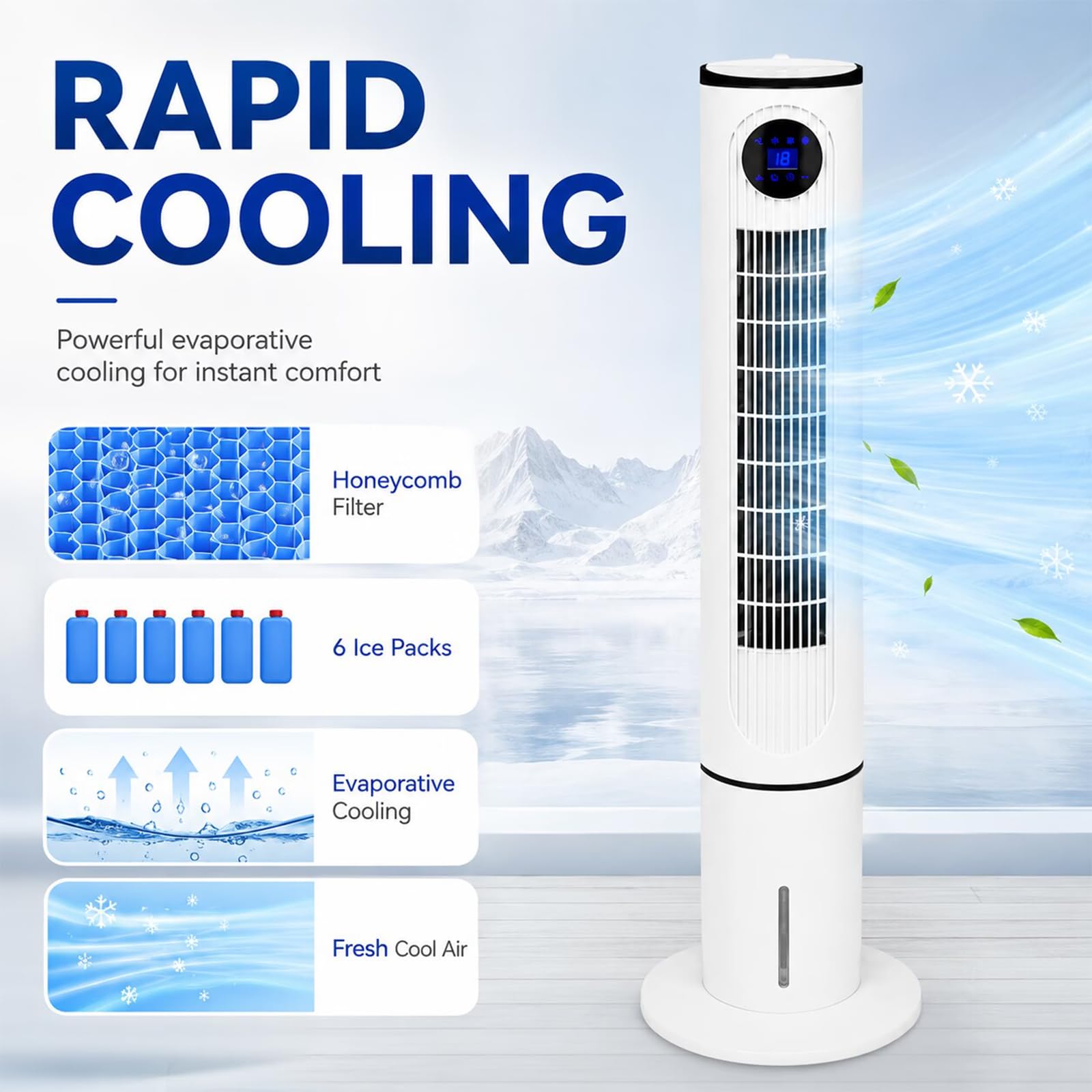 Climatizador Evaporativo con Mando a Distancia y Temporizador 12 Horas, Aire Acondicionado Portátil con Oscilación 90° y 3 Velocidades, Enfriador de Aire para Hogar y Oficina