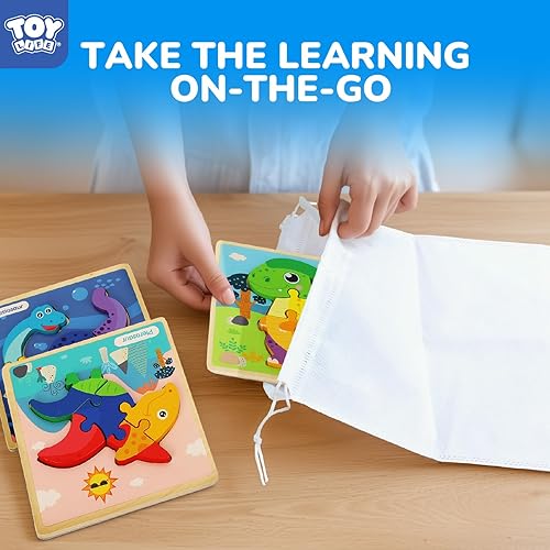 Miniatura 5 de TOY Life - Rompecabezas de madera para niños pequeños de 2 a 4 años, paquete de 6 rompecabezas de dinosaurios para niños pequeños de 1 a 3 años,