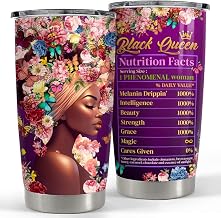 SANDJEST Inspirational Gifts for Women Black Woman Nutrition Facts Inspiration Tumbler 20oz Stainless Steel Insulated Coffee Travel Mug Cup Motivational Gift for Women Birthday Christmas