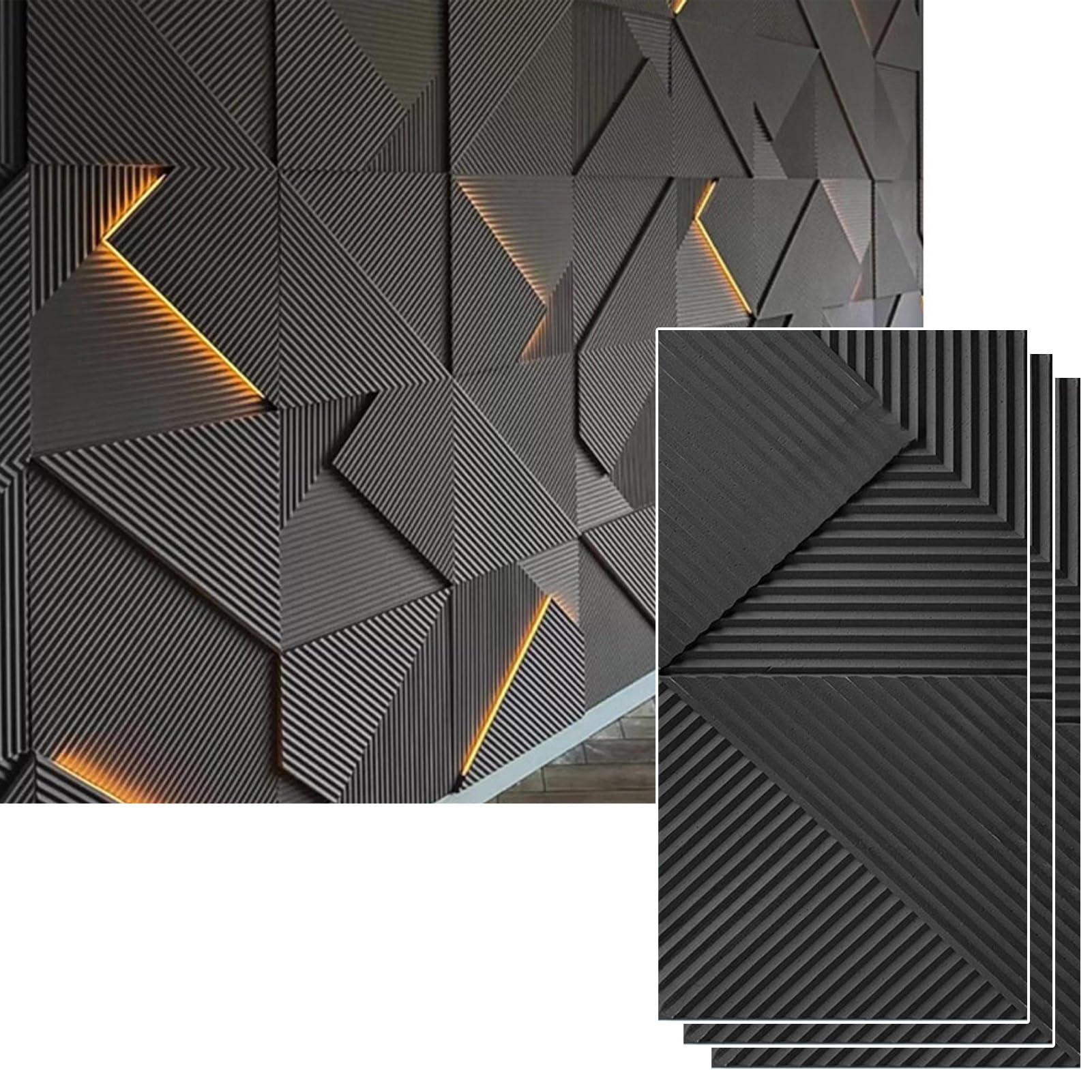 Panele Ścienne 3D Panele Ścienne 3D o Fakturze Jodełki, z Boazerią, Dekoracja Ścienna do Sypialni/Salonu/Tło Pod Telewizor, Boazeria Zewnętrzna(Black,3pack)