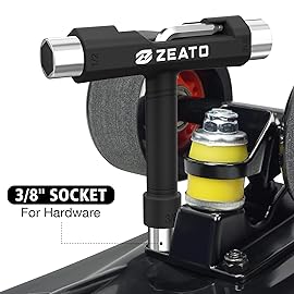 Zeato All-in-One Skate Tools Multi-Function Portable Skateboard T Tool Accessory with T-Type Allen Key and L-Type Phillips Head Wrench Screwdriver - Black