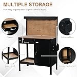 HOMCOM Garage Workbench with Storage, Workshop Multipurpose Tool Bench with Drawer, Peg Board, Open Shelf and Cabinet with Keys, Black