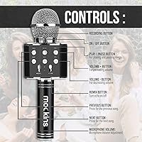 Vista 5 de Mockins Micrófono de Karaoke Bluetooth Negro para Niños con Altavoz Bluetooth Integrado Micrófono Inalámbrico de Karaoke Compatible con iPhone