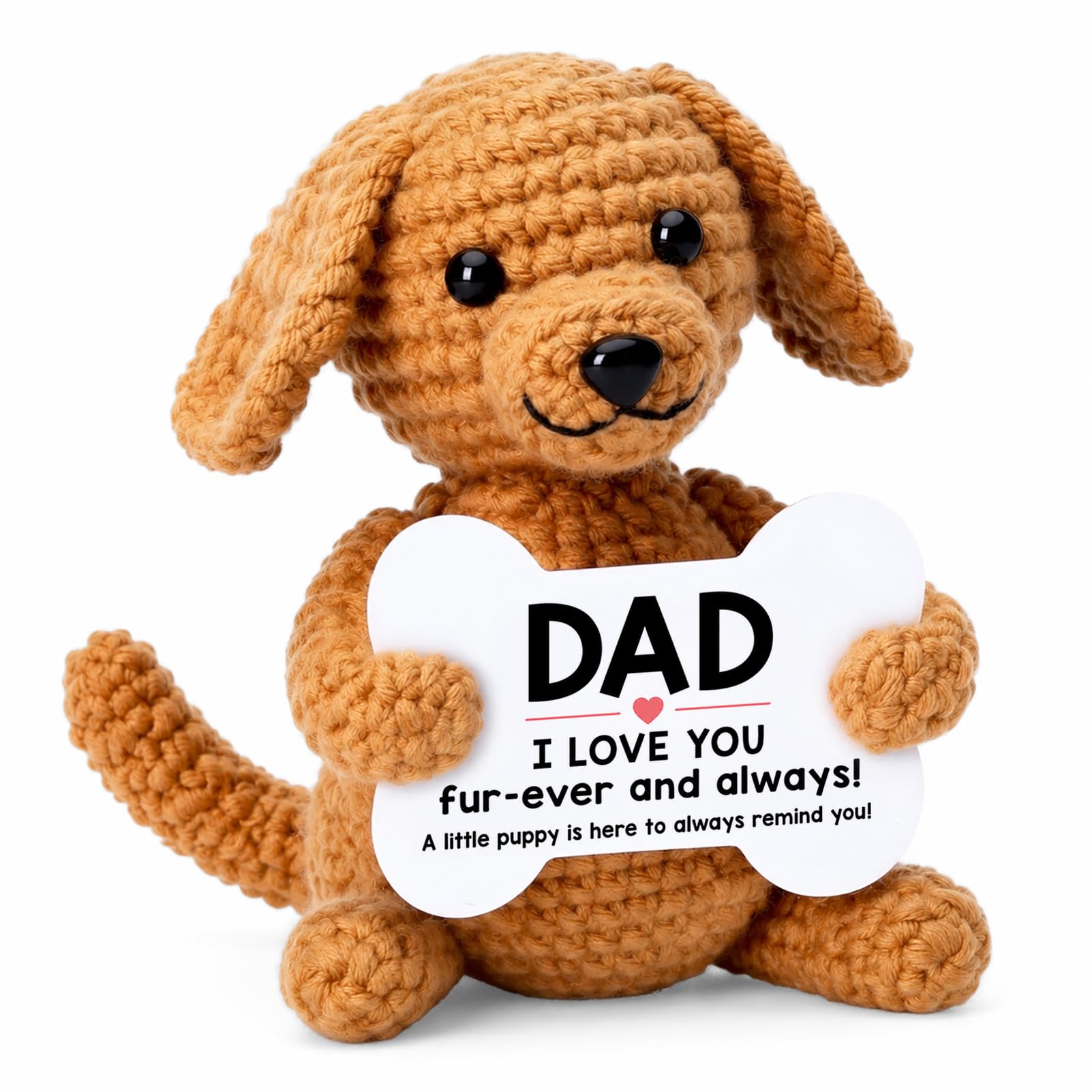 szoszo Hand Crocheted Dog Plush, Dad Gifts, Mini Sentimental Gift, Cute Desk Decor for Office, Positive Emotional Support Animal for Birthday (Brown)