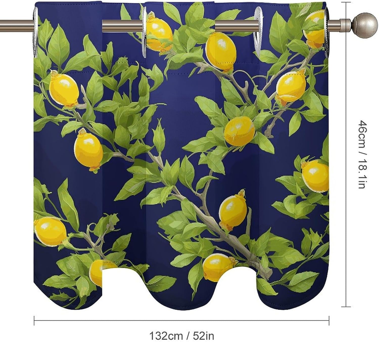 Lemon Tree Curtain 2 Panels, Polyester Fiber, Blackout Insulated Window Curtain, Curtain Valance for Kitchen Dining Room Living Room Cafe Small Window 52 * 18.1 Inches