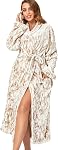 RONGTAI Womens Long Robes Plush Fleece Nightgown Thick Hooded Bathrobe with Pockets Fluffy Sleepwear for Women