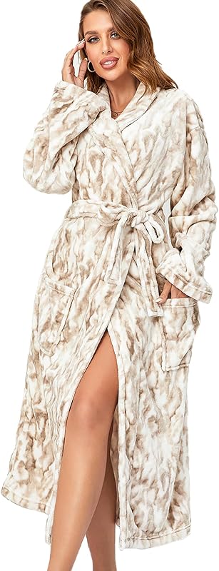 Womens Bathrobe Ladies Fleece Plush Warm Long Robes Fleece Nightgown Sleepwear