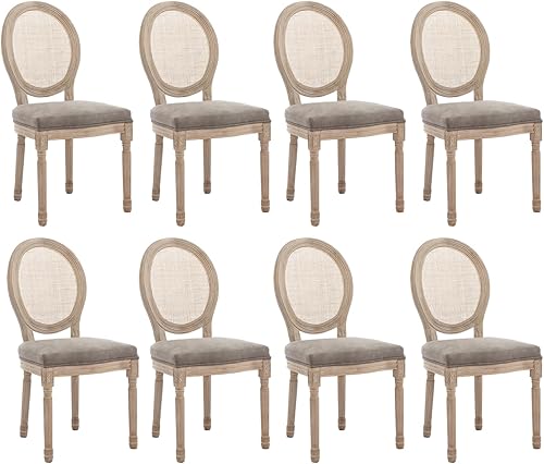 Miniatura 130 de chairus Juego de 2 sillas de comedor de ratán de granja, sillas de campo francesas de cuero con respaldo redondo, sillas laterales ovaladas para