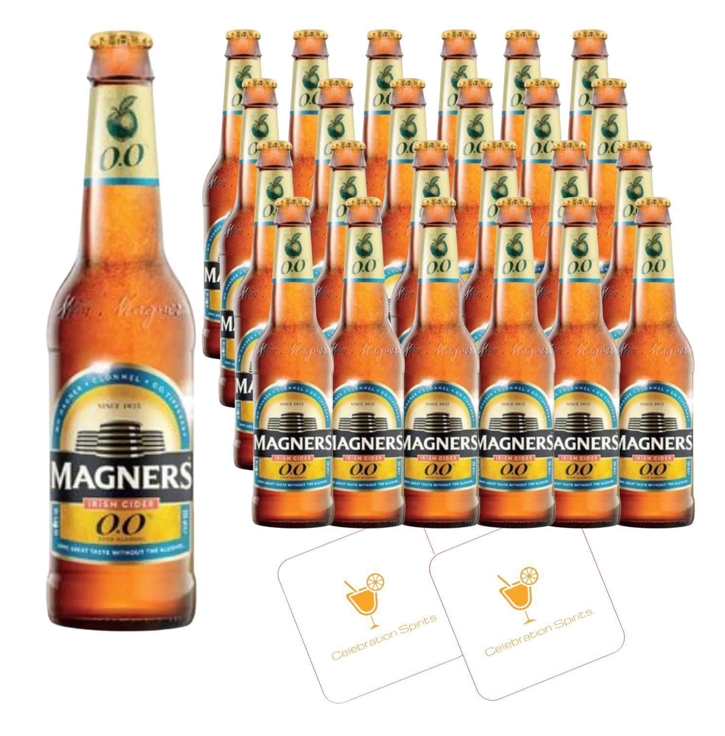 Magners 0.0 Lot de 24 bouteilles de cidre irlandais, sans alcool | 2 tapis de bière Celebration Spirits