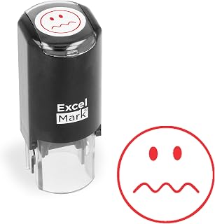 ExcelMark Round Teacher Stamp - SQUIGGLY LINE FACE - RED Ink