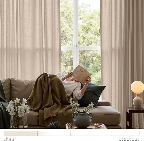 Miniatura 4 de Jinchan Cortinas de mezcla de lino, extralargas, 50 pulgadas de ancho x 120 de largo, bolsillo de cortinero, pestaña trasera, para casa de granja,