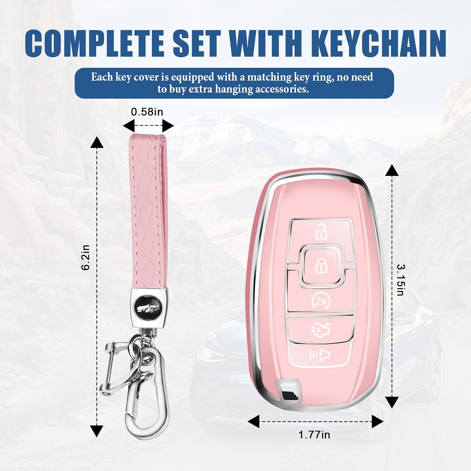 for Lincoln Key Fob Cover,5 Buttons TPU Key Cover with Silver Edge image 5