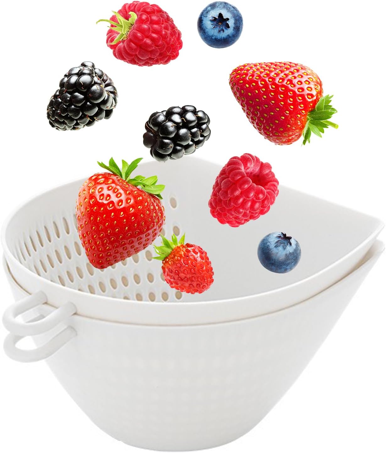 DOPMEP Small Colander with Handles, Double Layer Berry Basket Strainer Cute Container For Berries, Strawberry, Grape, Cherry, 2 Sets of 4 Pieces