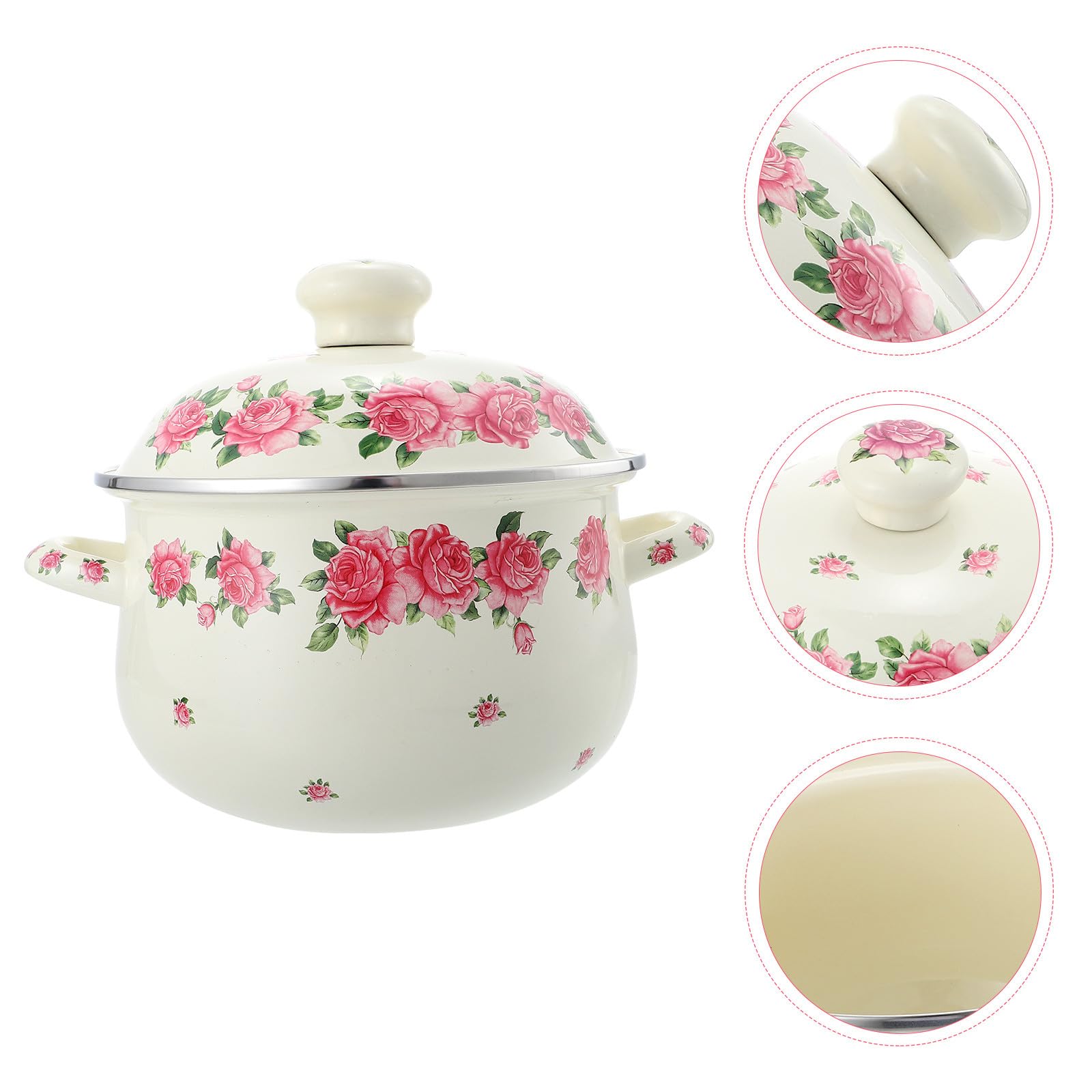 Garneck Emaille Schmortopf 20cm mit Doppelgriff und Deckel Antihaftbeschichteter Suppentopf In Rosa mit Rutschfestem Griff Säurebeständiger Hitzebeständiger Kochtopf für Küchenzubehör