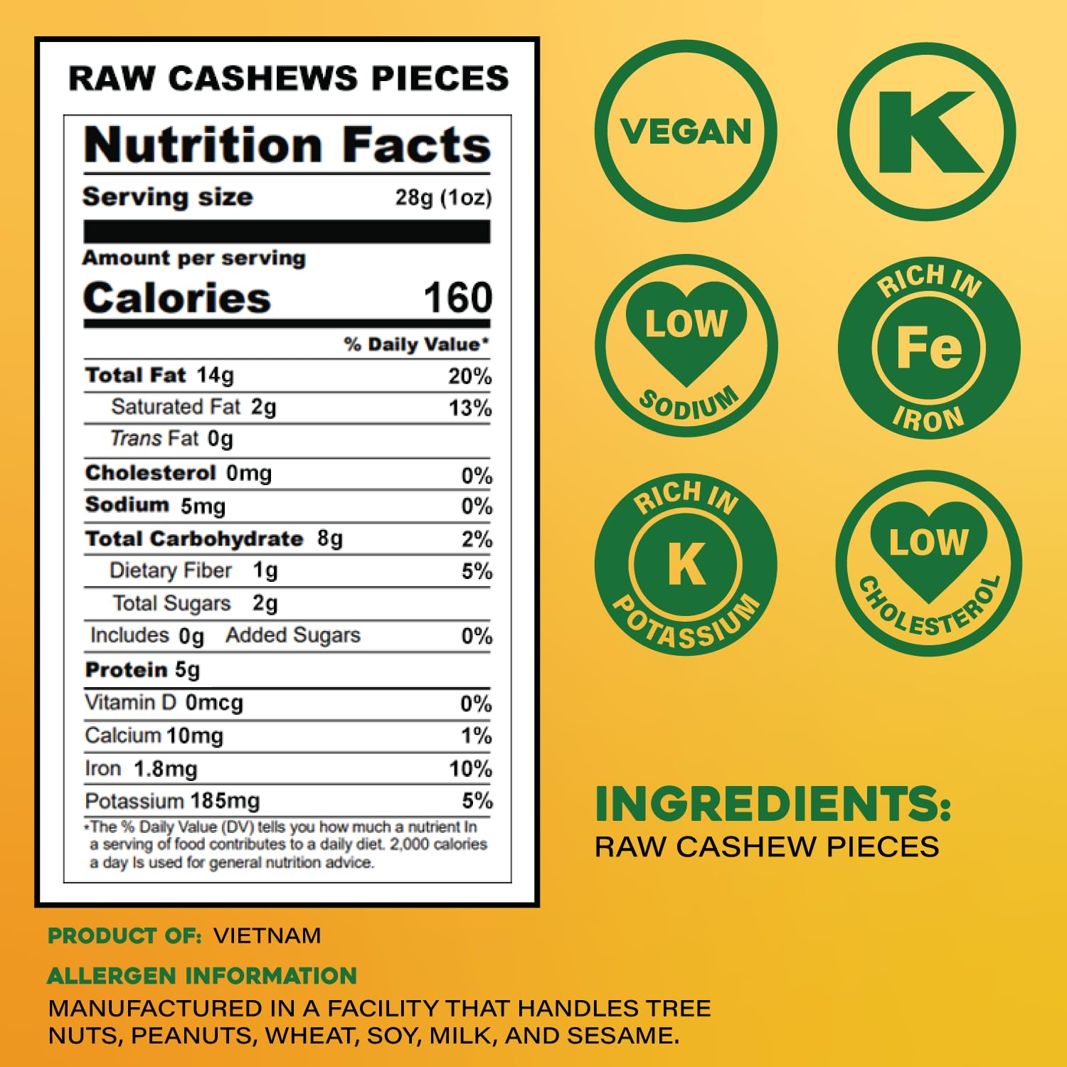 Sunbest Natural Raw Cashew Halves & Pieces, 3 lbs – Unsalted & Unroasted – Large Cashews to Eat – For Party Snacks, Baking & Topping – Rich in Plant-Based Protein & Fiber (48 oz)
