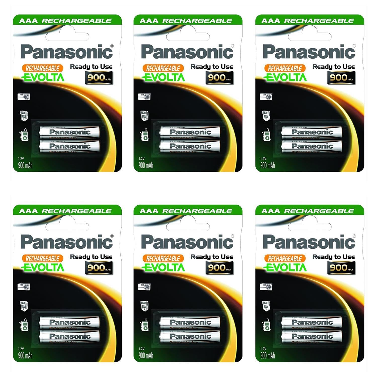 PANASONIC Evolta AAA Micro HR03 - Lote de 6 ampollas de 2 pilas recargables (900 mAh, 1,2 V)