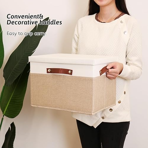 Miniatura 5 de HOdo Home Contenedores de almacenamiento de tela con tapa y 2 asas llamativas, canastas de almacenamiento grandes plegables de lona para