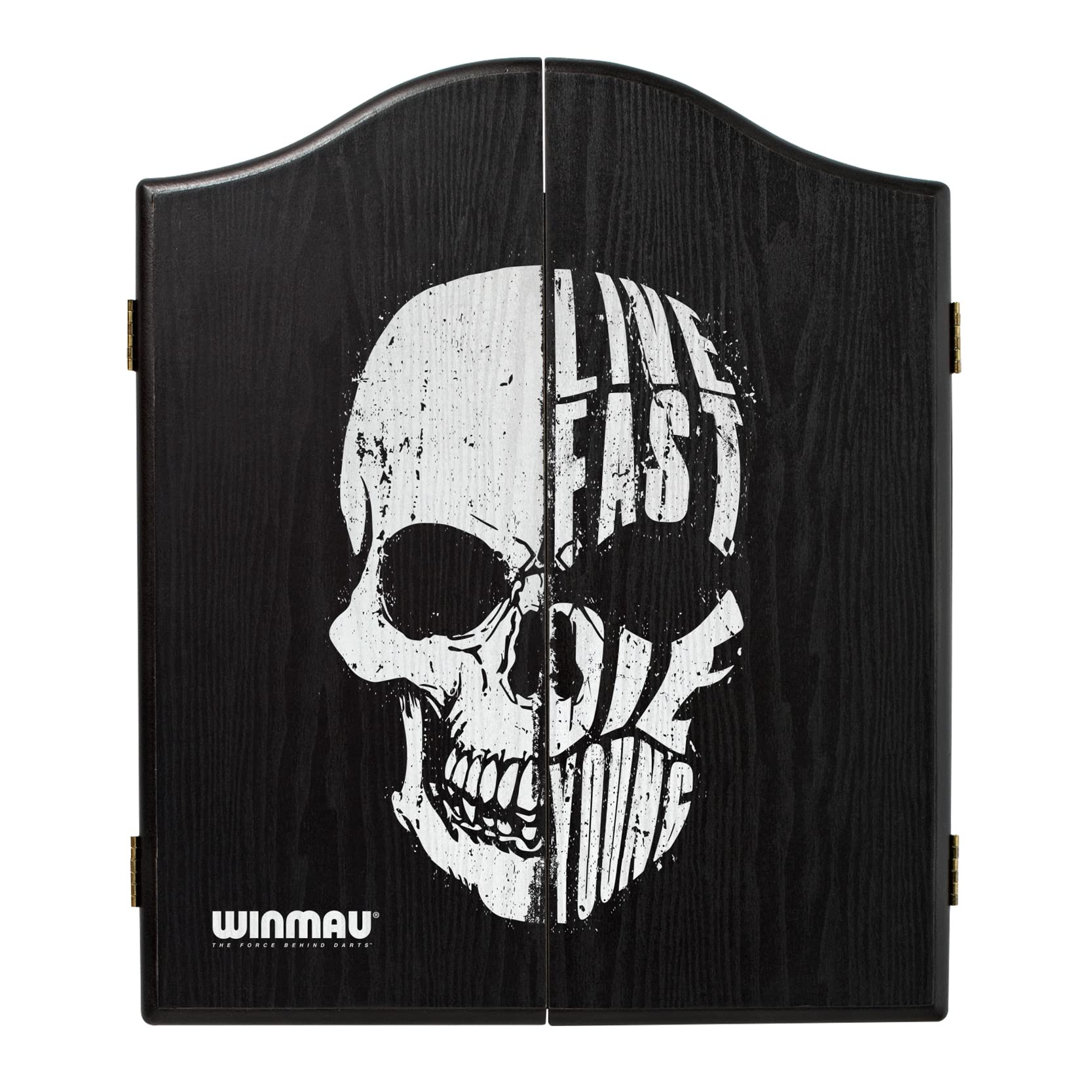 WINMAU Skull Deluxe Dartboard Cabinet Set, Veneer-Effect Wood Dart Board Cabinet, Easy Wipe, Home & Away Scoreboard, Magnetic Closure, Fits All Dartboards, Easy to Install With Fixings