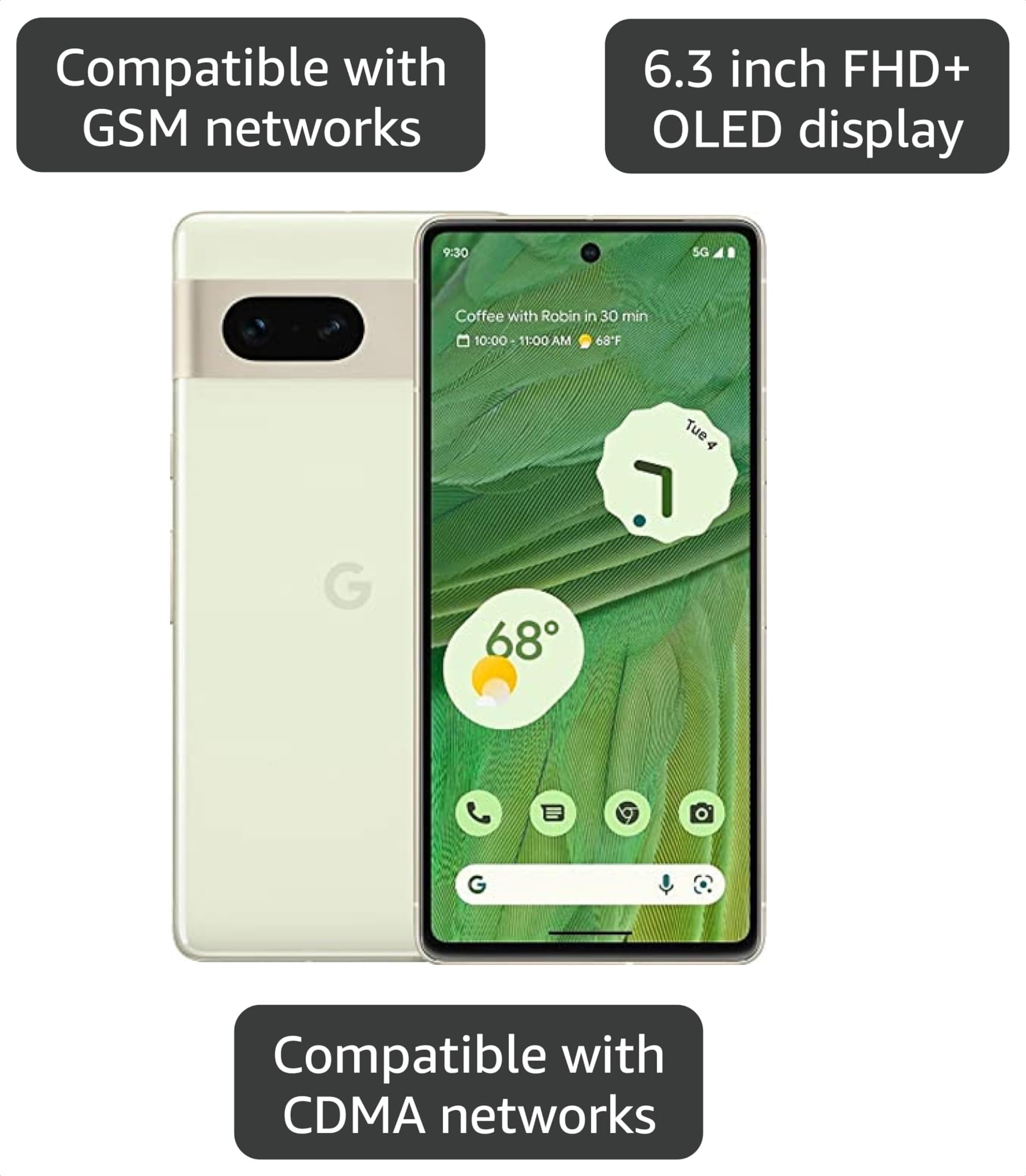 Amazon.com: Google Pixel 7 5G, 256GB, Lemongrass - Unlocked