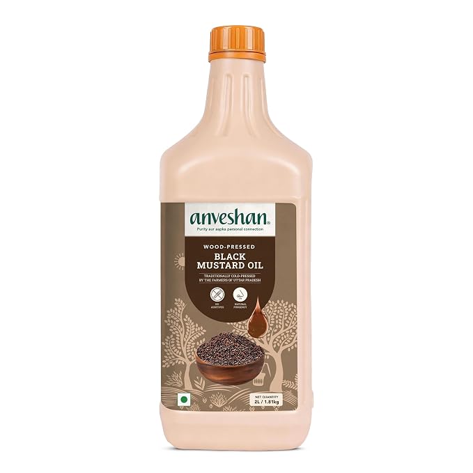Anveshan Wood Pressed Black Mustard Oil 2L | Plastic Can | Kolhu/Kacchi Ghani/Chekku | Natural | Chemical-Free | Cold Pressed Black Mustard Oil for Cooking