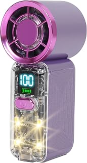 휴대용 터보 팬, 조명이 있는 사이버펑크 미니 팬, LED 디스플레이 및 5가지 속도, USB C 충전식 소형 포켓 선풍기, 콘서트/캠핑/여행/야외 선물, 여성용 여아용