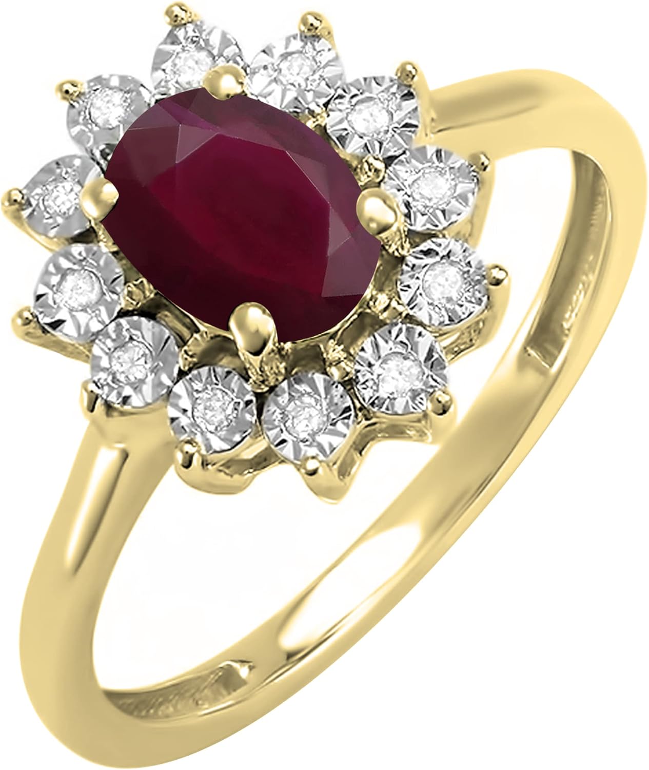 Dazzlingrock Collection Kate Middleton Diana Inspired 14K Real Solid Gold Natural Diamond Oval Red Ruby Royal Bridal Ring