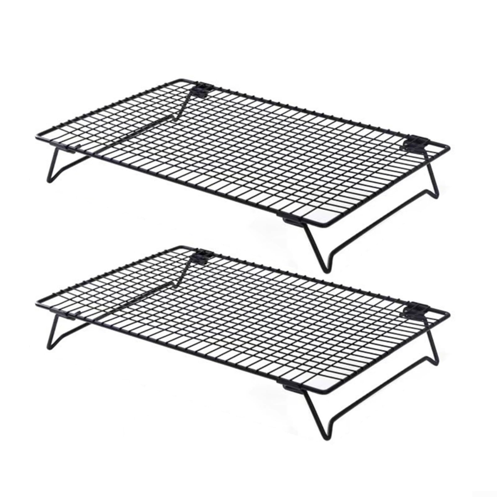 Klappbarer Kühlrost aus Edelstahl, 2er-Set, schwarz, spülmaschinenfest, stapelbar für Kuchen und Gebäck, 34 x 24,3 x 5,4 cm