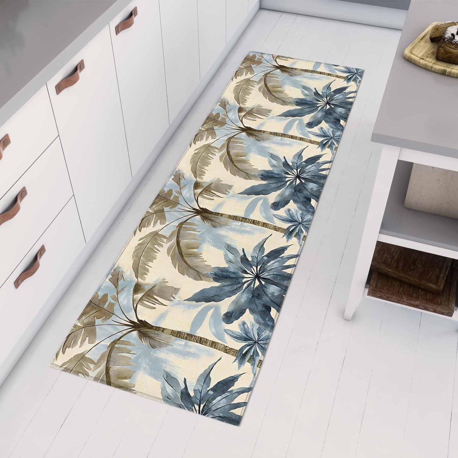 Teamery Kitchen Mats for Floor Tropical Plant Coconut Palm Tree Washable Non Slip Kitchen Rugs 1PCS, Watercolor Abstract Trees Absorbent Standing Mats for Sink Bathroom Office Living Room 23.6x70.9in