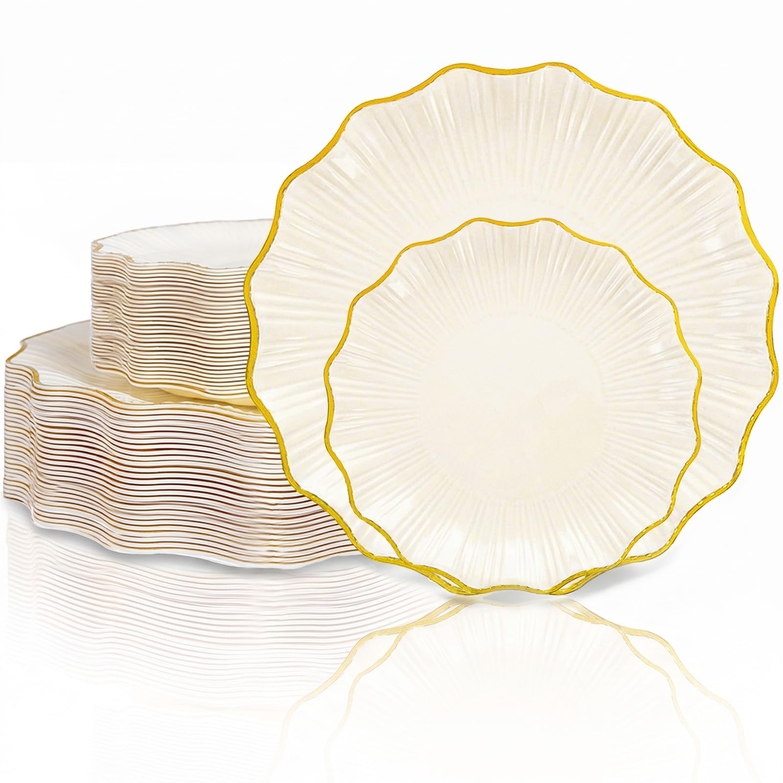 Photo 1 of Rubtlamp Scalloped Gold Plastic Plates - 60 Count