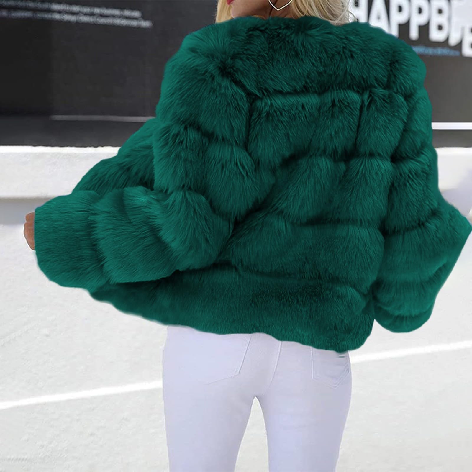 Felljacke Damen Kunstpelz Mantel - Kurzer Faux Pelz Winterjacke Damen Kunstfell Pelzjacke - Einfarbig Pelzmantel Kunstfell Outwear Fellmantel Dicker Kunstpelz Jacke Wintermantel S-5Xl