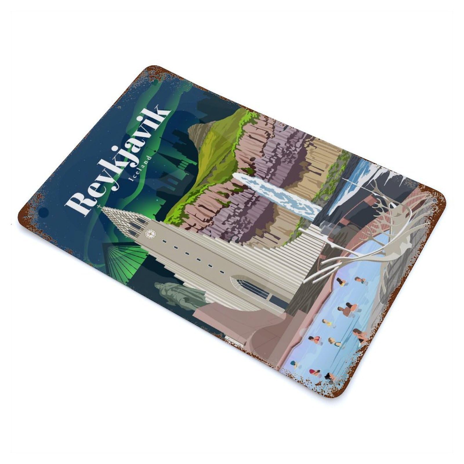 Travel to Iceland 11.8"x7.9" Vintage Metal Tin Sign, Novelty Wall Decor for Basement, Hobby Room And Garage Decor
