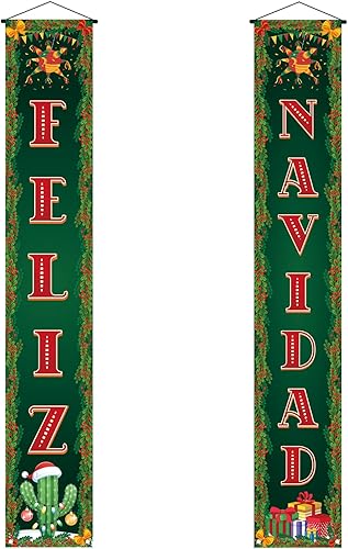 Miniatura 2 de Pudodo Cartel de Feliz Navidad para porche, diseño de cactus mexicano, fiesta de invierno, vacaciones, puerta delantera, decoración para colgar en