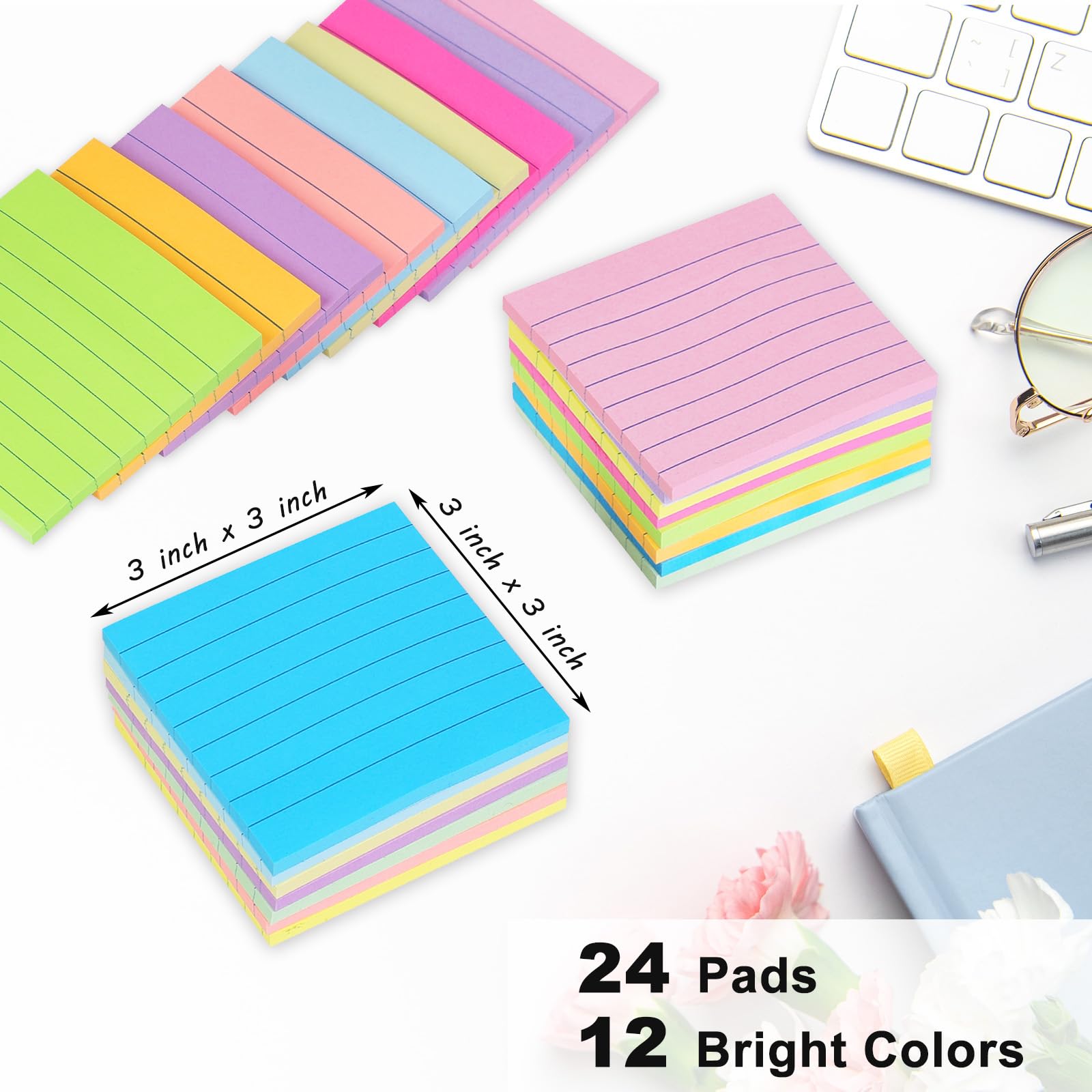 Snapklik.com : 24 Pack Lined Sticky Notes 3x3 In Post Ruled Stickies ...