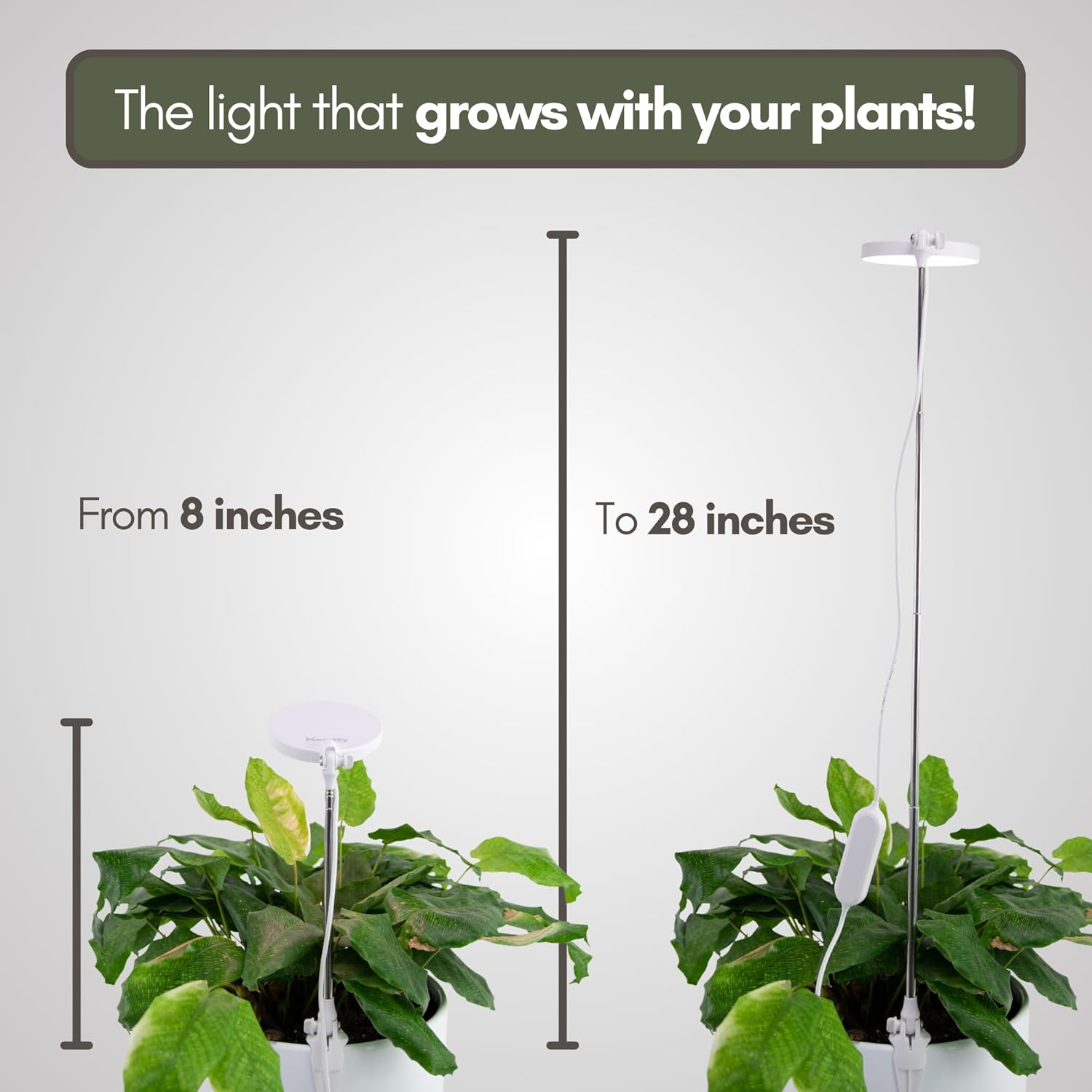 Mossify LED Grow Lights for Indoor Plants Full Spectrum – Adjustable Height (8”-28”), Dimmable Brightness, Programmable Timer, Long Lifespan – Ideal Grow Lights for Healthy Plant & Houseplants (Black)