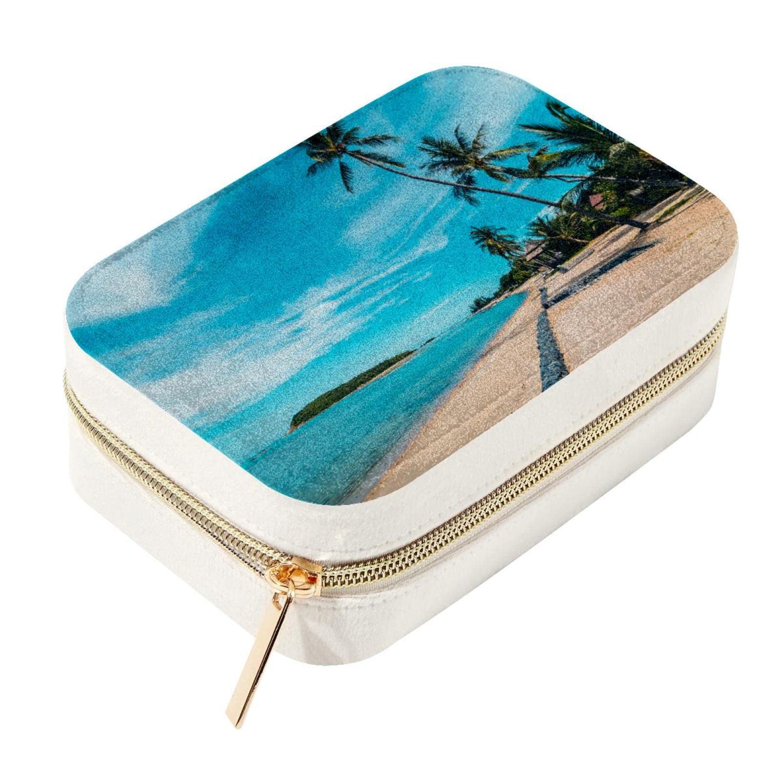 Boîte à bijoux en velours bleu ciel avec zip métallique robuste