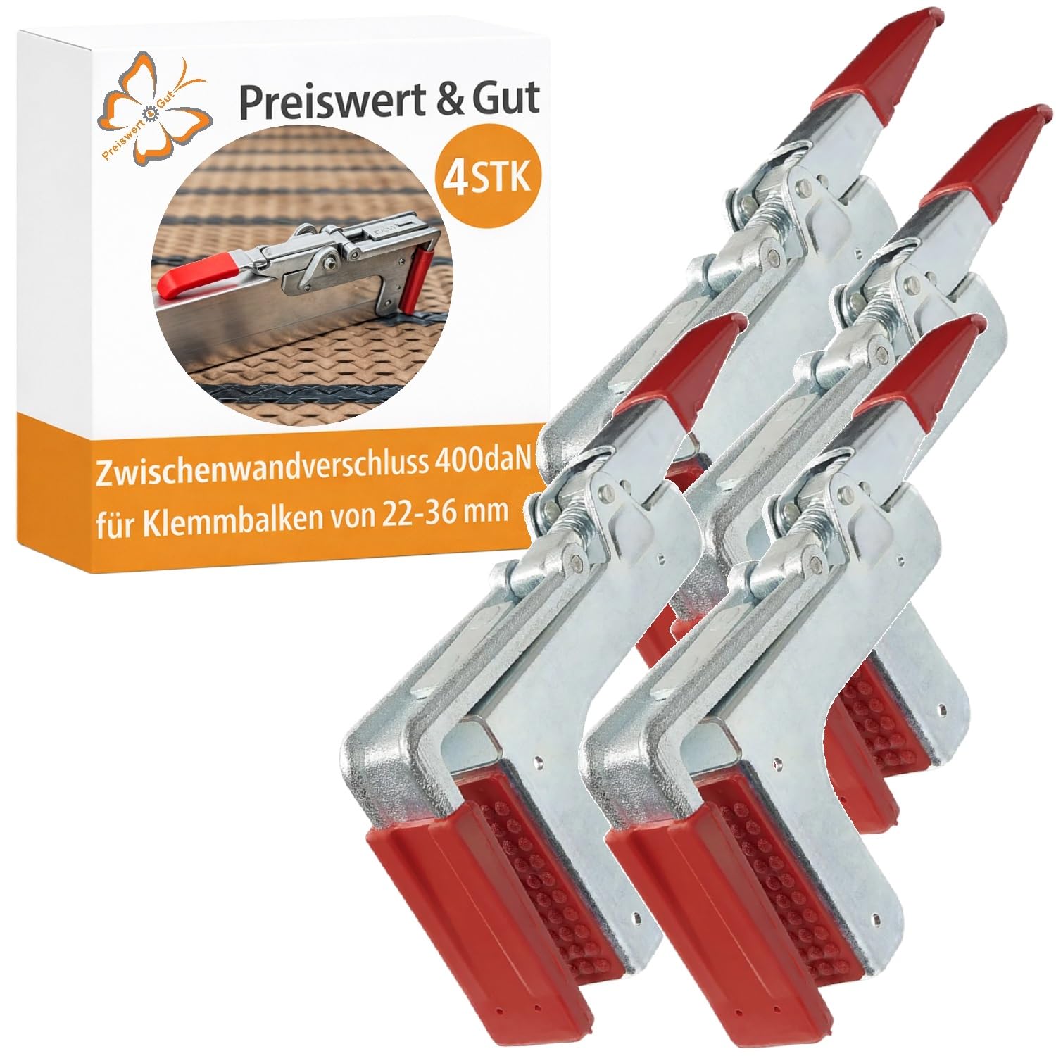 4x Zwischenwandverschluss 22–36mm 400 daN aus verzinktem Stahl – robuste Ladungssicherung für LKW, Anhänger - Transporter - passend für Klemmbalken Set und Profil 120×30 mm