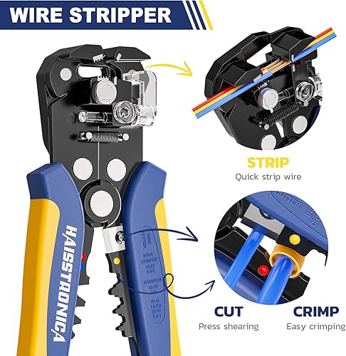 Miniatura 6 de haisstronica Kit de herramientas de crimpado 6 en 1 y pelacables, crimpadora de alambre de trinquete con 6 troqueles intercambiables para